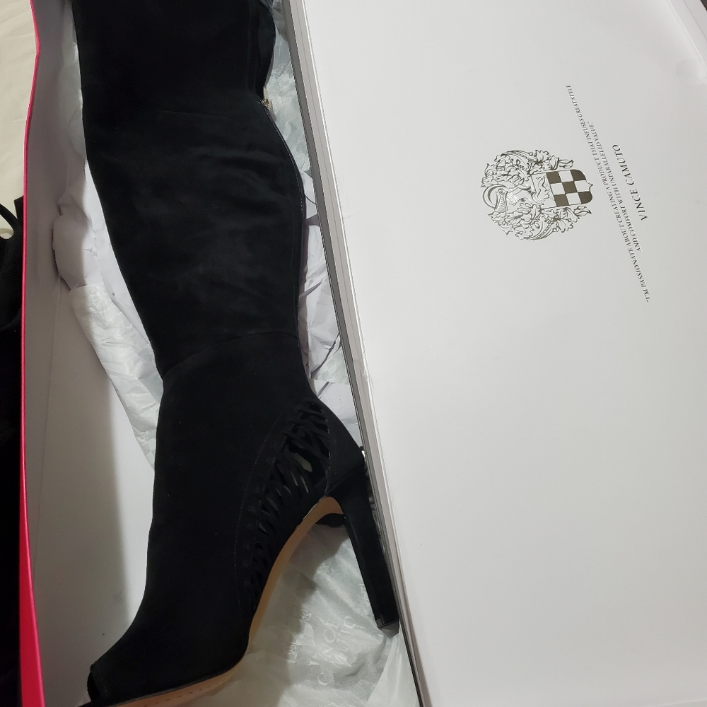 Black suede over knee boots